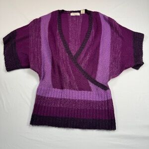 Allison Brittany Knit Surplice Sweater Womens Size S Purple Short Sleeve